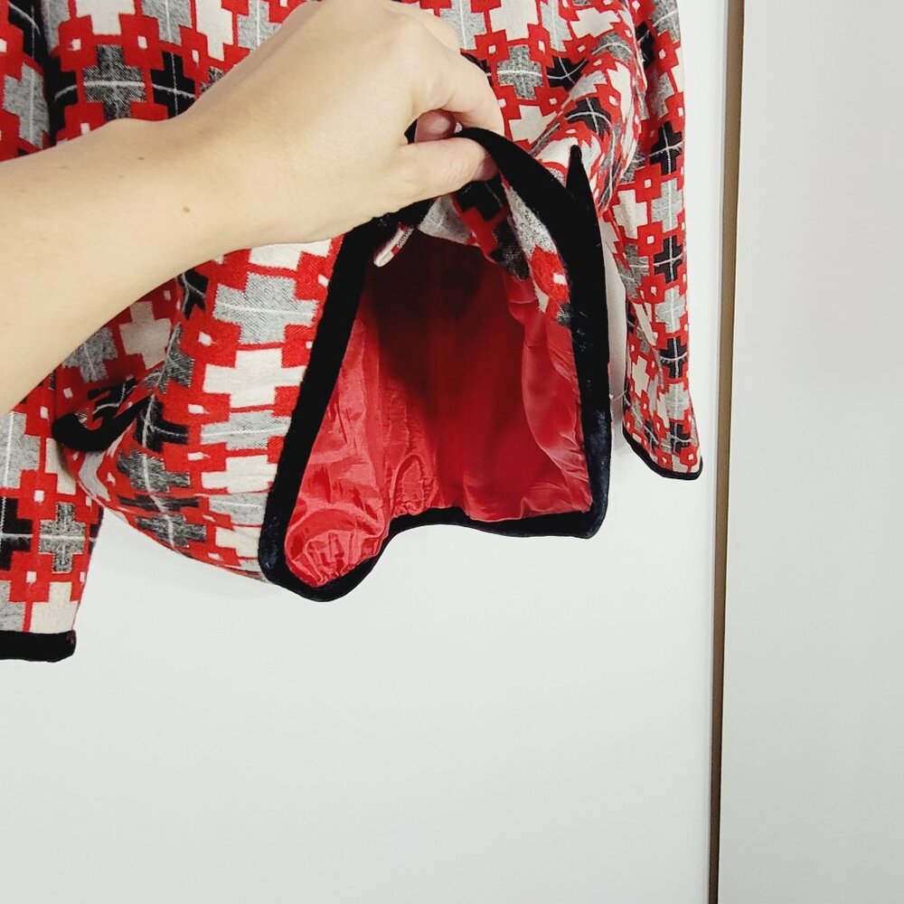 Member Red & Black Cotton Blend Pockets Retro Patterned High Quality Blazer 10 - Picture 4 of 10